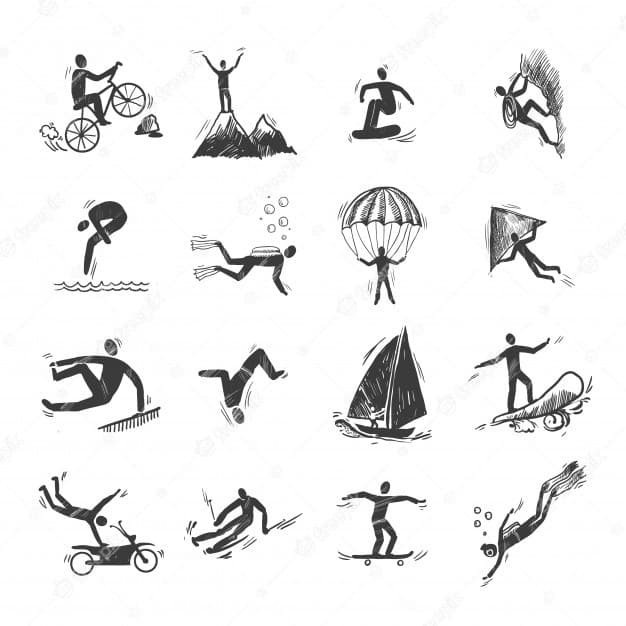 Extreme Sports Icons Sketch Diving Climbing Sailing Isolated Doodle Vector Illustration 1284 2530 Olympics