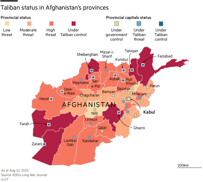 map showing Taliban status in Afghanistan on Aug 12 2021