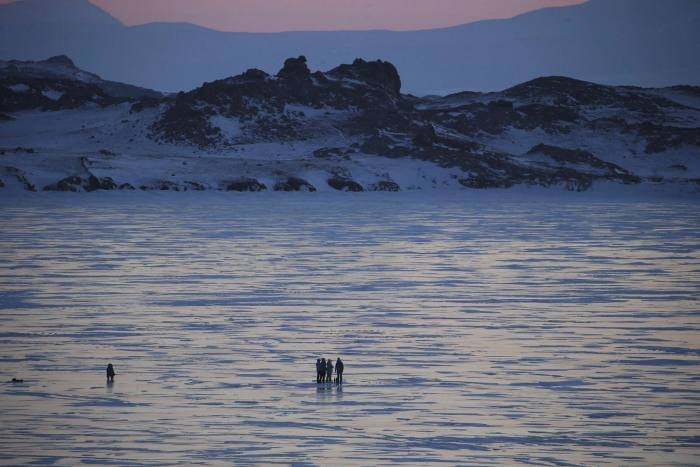 People on the ice of Lake Baikal