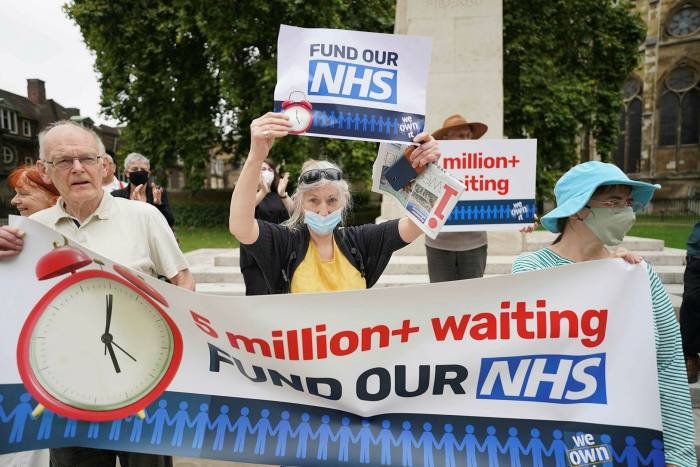 Protesters outside Parliament in central London last weekend, calling on the government to tackle NHS waiting lists